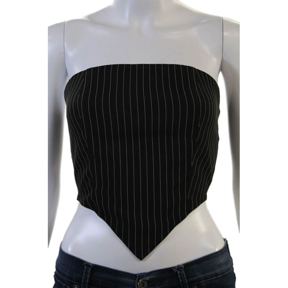Lambert Womens Cropped Striped Sleeveless Top Black 90s Size M